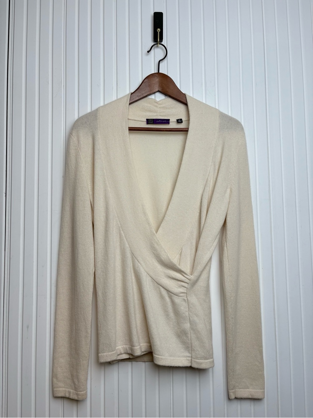Saks Fifth Avenue Cashmere Wrap Sweater Top M Cream Quiet Luxury Classy City